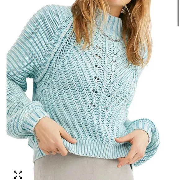 Free People Light Blue Women's Cowl 100% Cotton Sweater - Picture 1 of 7